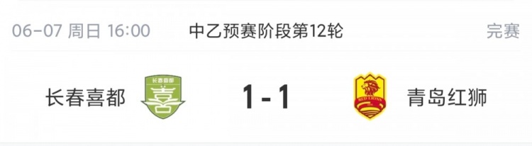 中乙北區(qū)保級(jí)關(guān)鍵戰(zhàn)長春喜都1-1悶平青島紅獅