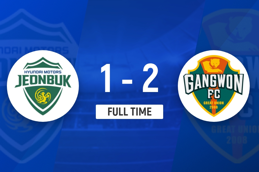 全北現(xiàn)代主場1-2負江原FC，定位球+反擊致命兩連擊